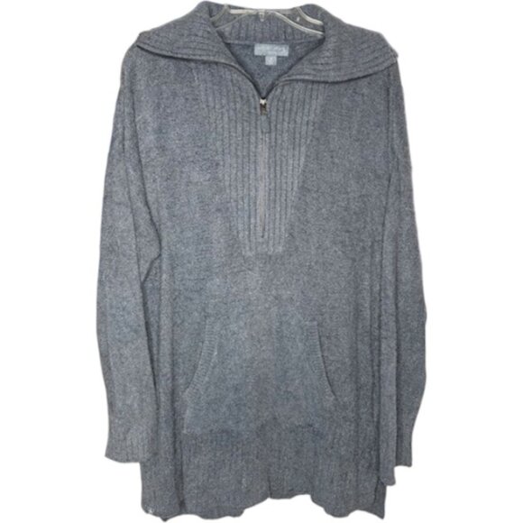 Barefoot Dreams CozyChic Lite High Rib Half Zip Tunic - Carbon - 1X (14-16*) - Picture 2 of 9